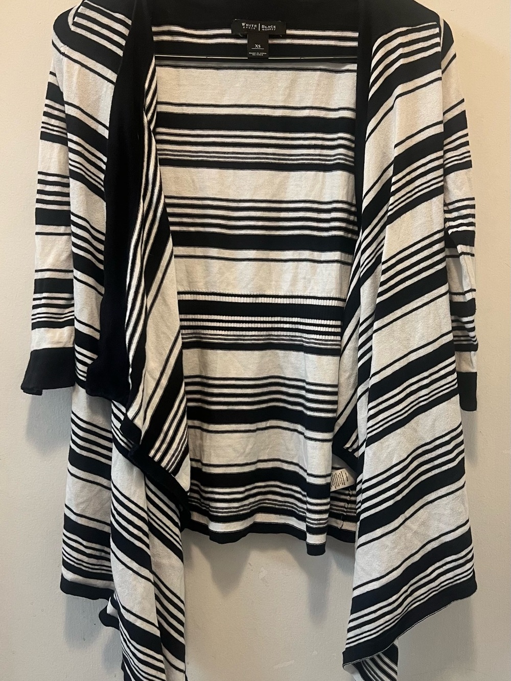 White House Black Market Black and White Striped Open-Front Cardigan